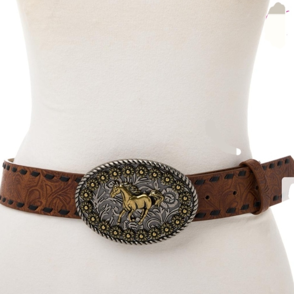 TWRHLL by Christie Brinkley Western Heirloom Statement Belt - Cognac - XL/1X